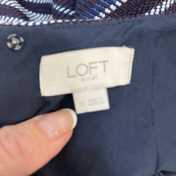 Ann Taylor Loft Skirt size 10 Navy Blue Purple Striped Tweed A Line Fringe Knee - Picture 9 of 9